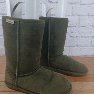Bearpaw Green Suede 10" Boots Sheepskin / Wool Blend Lined Size 8